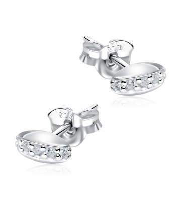 Bean Shaped With CZ Stone Silver Ear Stud STS-5142